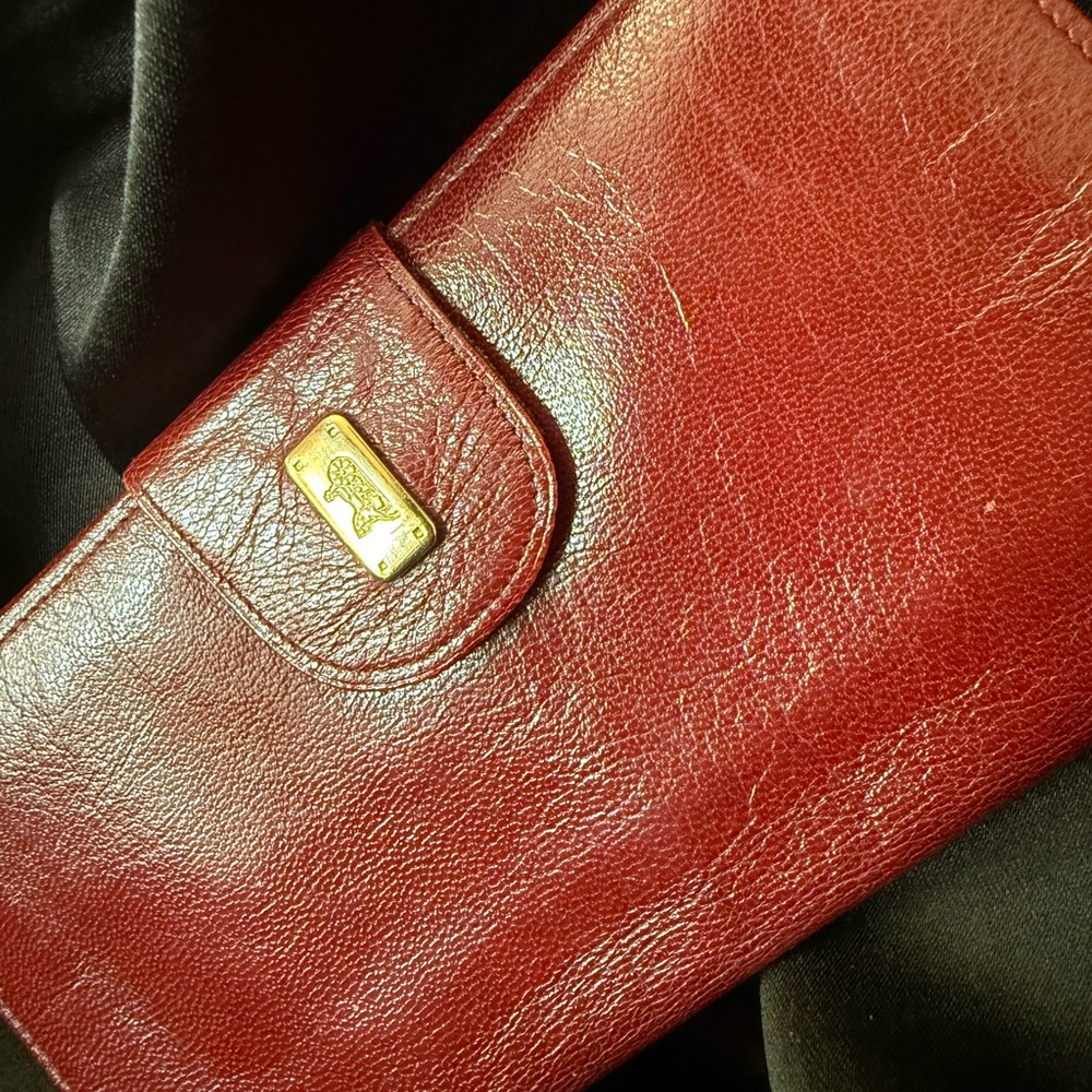 Celine Red Leather Wallet with Gold Accent
